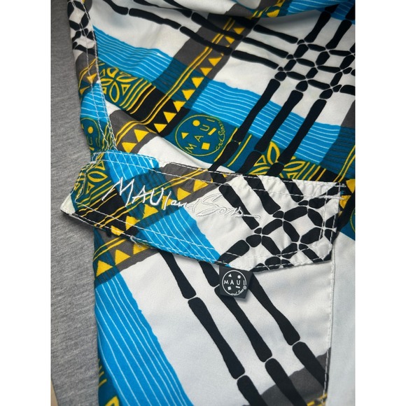 Maui and Sons Mens Plaid Board Shorts Swim Trunks Blue Yellow Black Size 34 - Picture 6 of 10